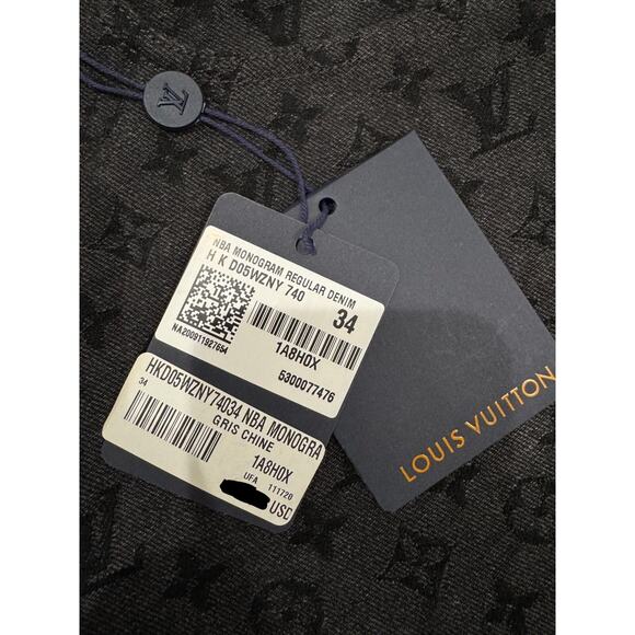 Louis Vuitton NBA Monogram Logo Gris Chine Grey Black Regular Denim Jeans 34 - Picture 8 of 16